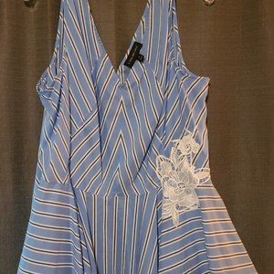 Lane Bryant Hi-Low V-Neck Blue Striped Peplum Top Size 22